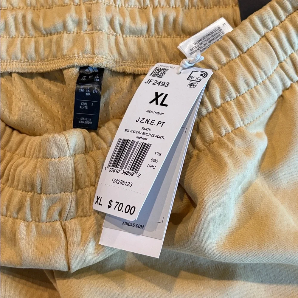 Adidas ZNE boys size XL cream black Sweatpants Prime knit zip jogger Pockets $70